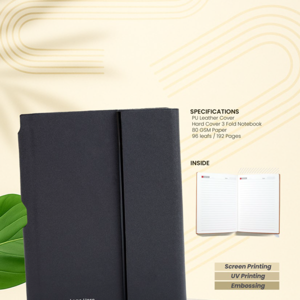 040 PU Leather Hard Cover 3-Fold Notebook – 192 Pages