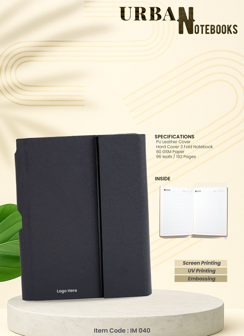 040 PU Leather Hard Cover 3-Fold Notebook – 192 Pages