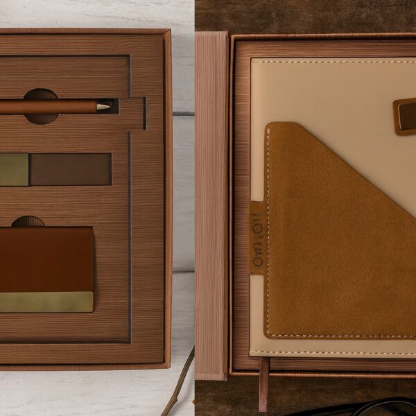 Premium Brown Executive Gift Set with Notebook, Pen, Keychain & Card Holder