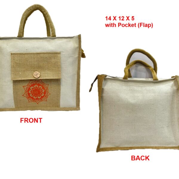 Jute & Canvas Utility Bag with Front Pocket