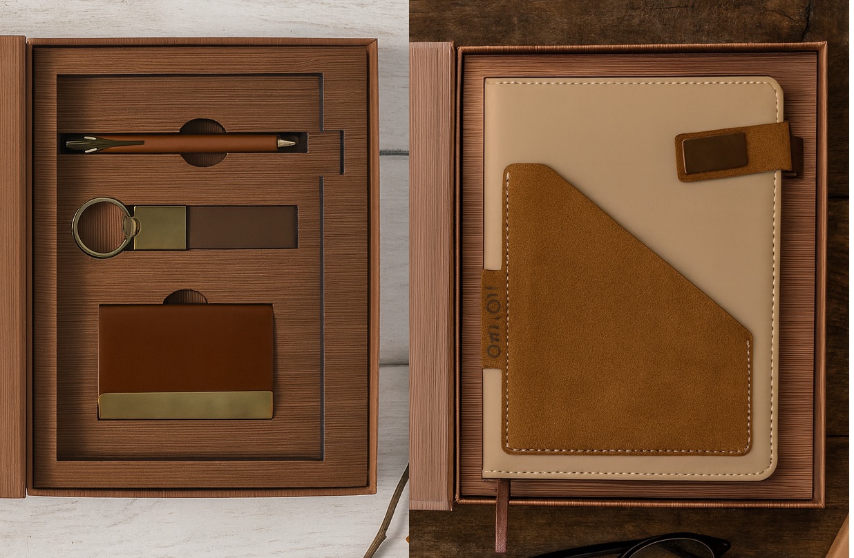 Premium Brown Executive Gift Set with Notebook, Pen, Keychain & Card Holder