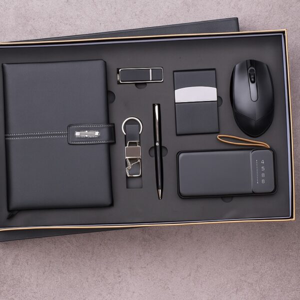 Premium Black Tech Corporate Gift Set with Diary, Mouse, Power Bank & Accessories