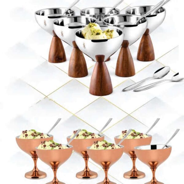 MDS 0489 Stainless Steel Dessert Set with Wooden Base – 12 Pieces