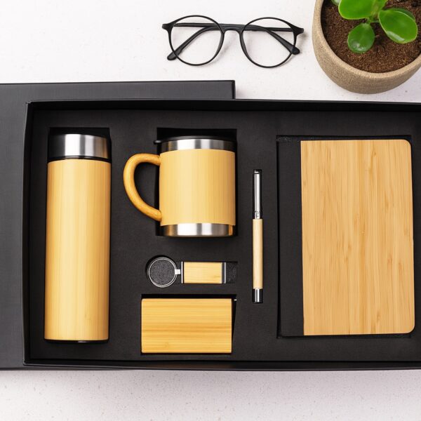 Eco-Friendly Bamboo Corporate Gift Set with Bottle, Mug, Diary & Accessories