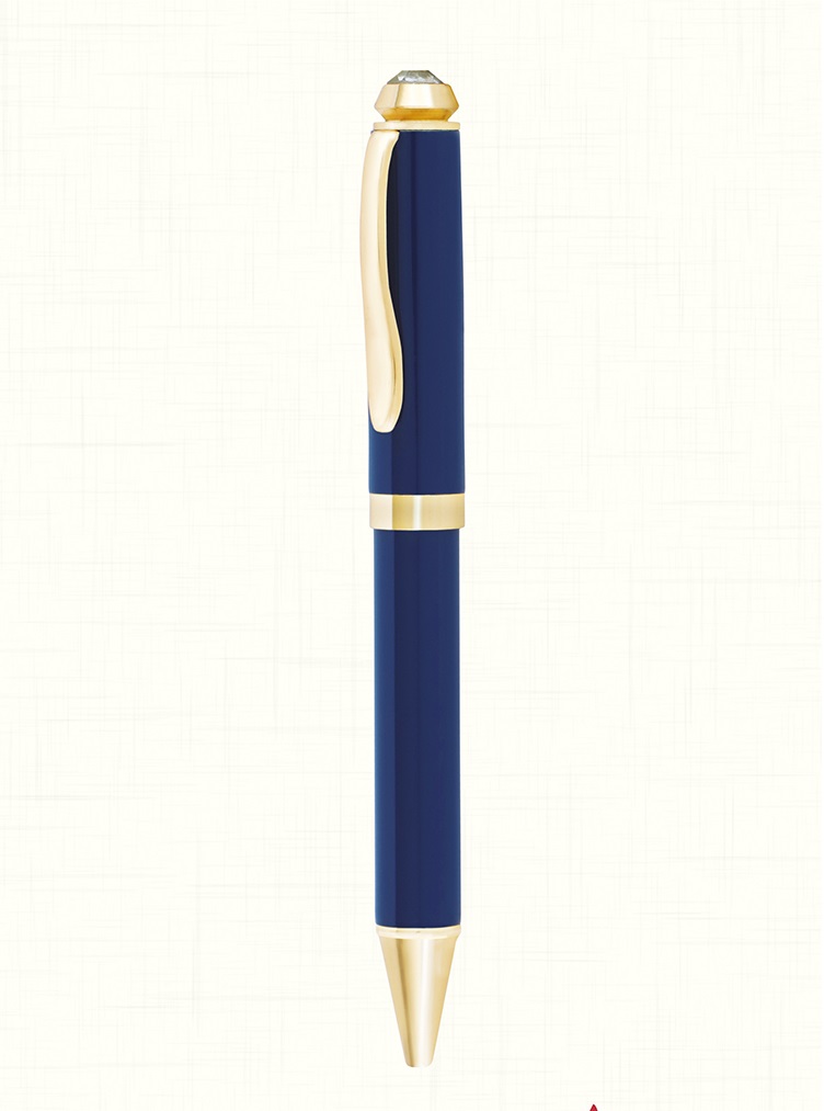 Premium Royal Blue Gold Trim Crystal Top Ball Pen