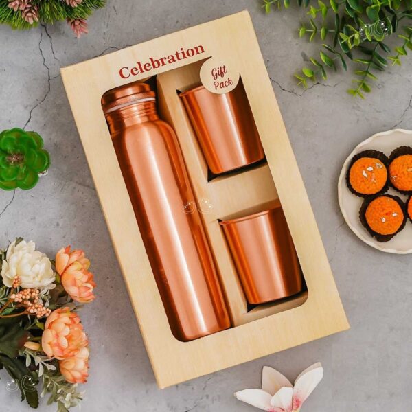 99% Pure Copper Bottle & Glass Gift Set