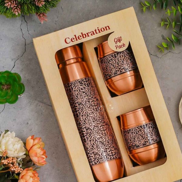 Premium Copper Bottle & Glass Gift Set