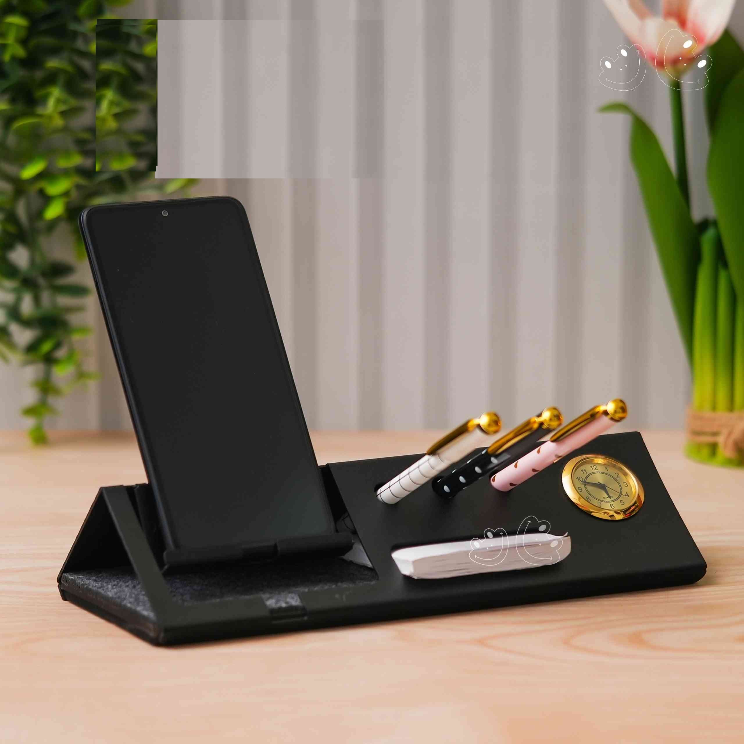 GBI-4611 Metal Desktop 5-in-1 Mobile, Clock, Pen, Slip Pad & Card Holder
