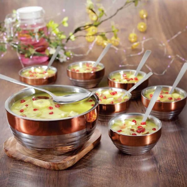 Copper Finish Pudding Serving Set with Bowl, Mini Bowls & Spoons