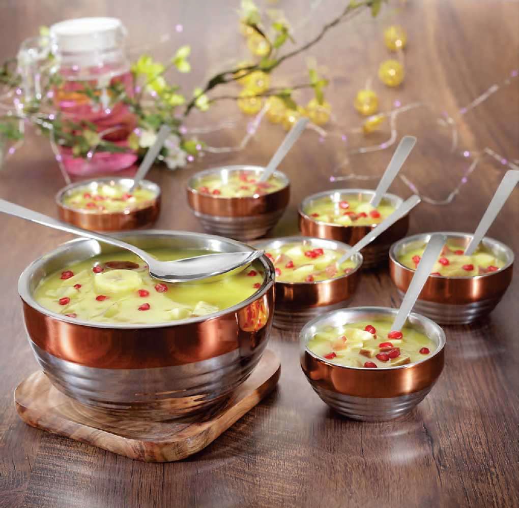 Copper Finish Pudding Serving Set with Bowl, Mini Bowls & Spoons
