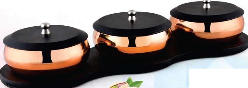 MSS 0375 Copper Finish Snack Set with Wooden Tray – 7 Pieces