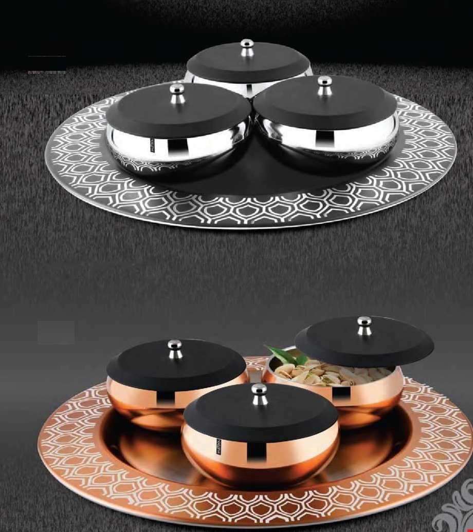 MSS 0951 / MSS 0451 Copper Finish Snack Set with Tray – 7 Pieces