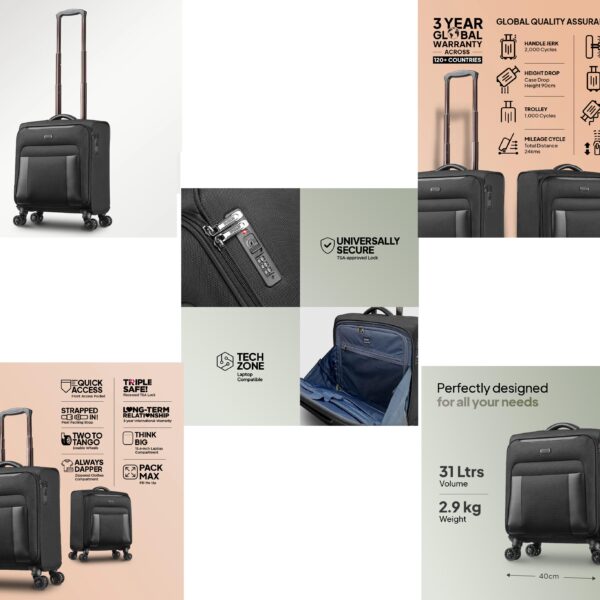Black Polyester 31L Large Travel Bag