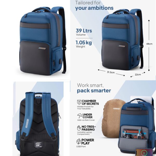 39L Navy Polyester Travel Backpack