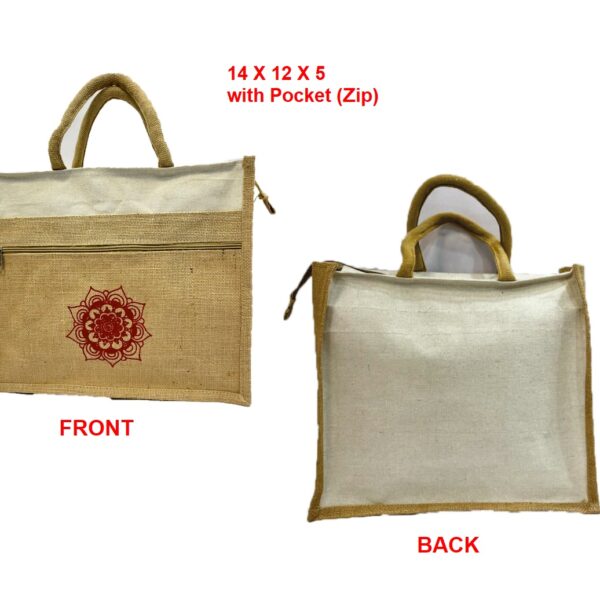 Jute & Canvas Utility Bag with Front Zipper Pocket