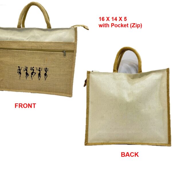 Jute & Canvas Utility Bag with Front Zipper Pocket